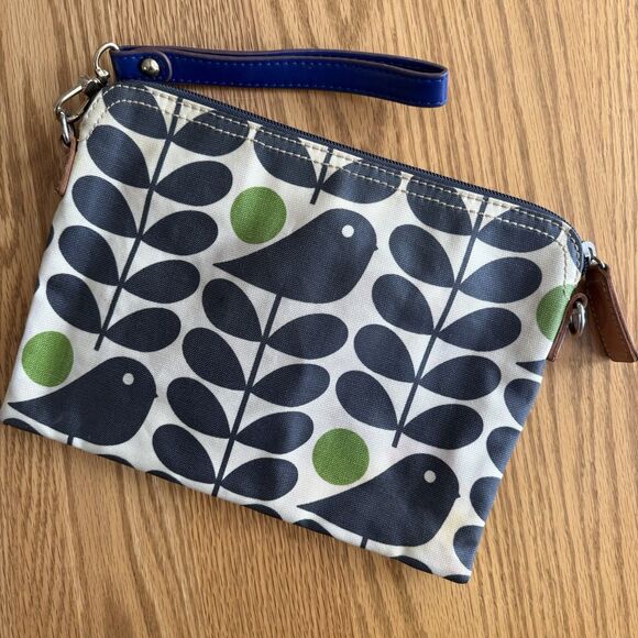 Orla Kiely Wristlet Zip Bag Bird Print 10”x7.5” Pouch - Picture 2 of 8